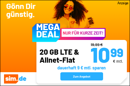 sim.de Tarif-Aktion mit 20 GB und 10,99 Euro