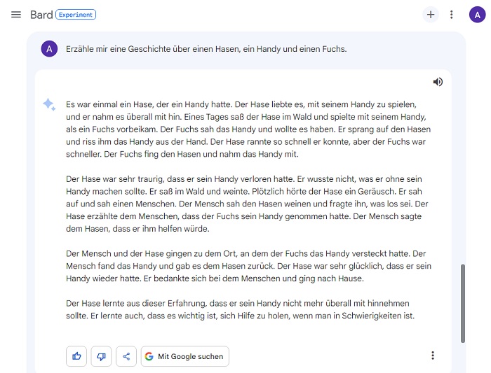 Google Bard erzählt uns eine Geschichte