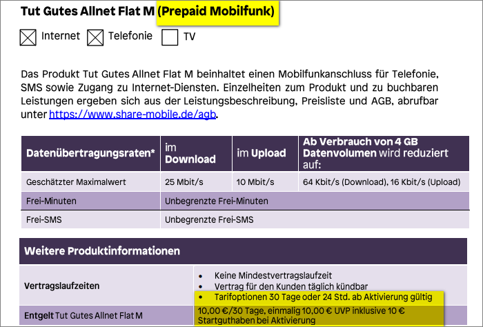 share mobile 30 Tage Laufzeit