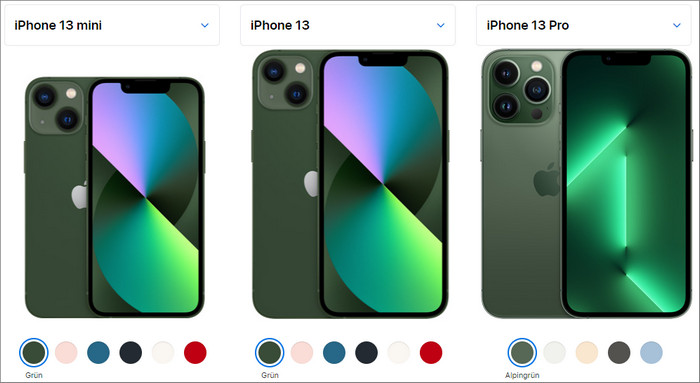 iPhone 13 Farben im Vergleich (Bild: apple.com)