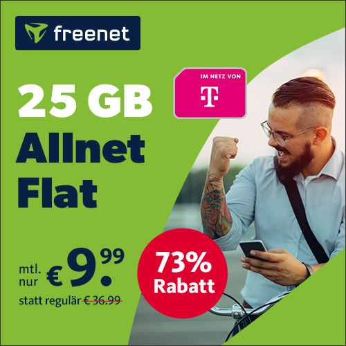 freenet green: 25 GB im Telekom-Netz nur 9,99 € mtl.