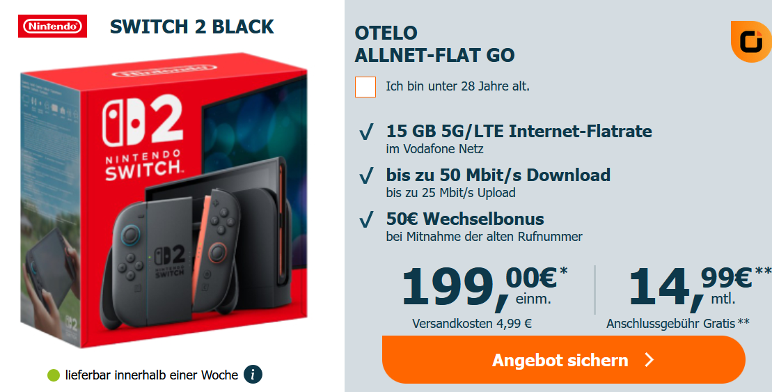 Nintendo Switch 2 Deals mit Vertrag ab eff. 1,82 € mtl.