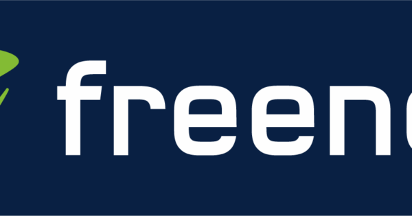 Freenet-Logo auf blauem Grund.