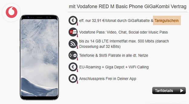 Galaxy S8 + Vodafone Red M GigaKombi