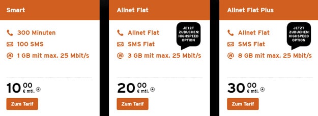 congstar LTE Option im Telekom-Netz, Allnet Flat und Allnet Flat Plus