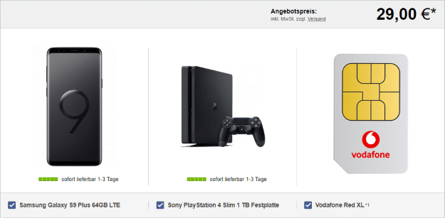 Samsung Galaxy S9 Plus + Sony Playstation 4 Slim 1TB + Vodafone Red XL bei LogiTel