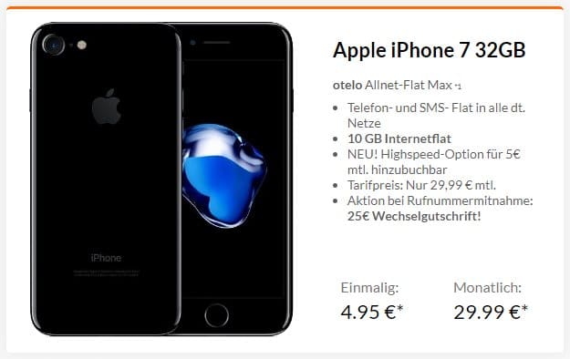 Apple iPhone 7 + otelo Allnet-Flat Max bei Preisboerse24