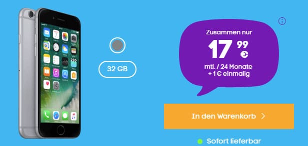 Klasse! iPhone 6 32GB + Blau Allnet L für effektiv 4,82 € im Monat (Allnet-Flat, SMS-Flat, 3 GB LTE, Telefónica-Netz)
