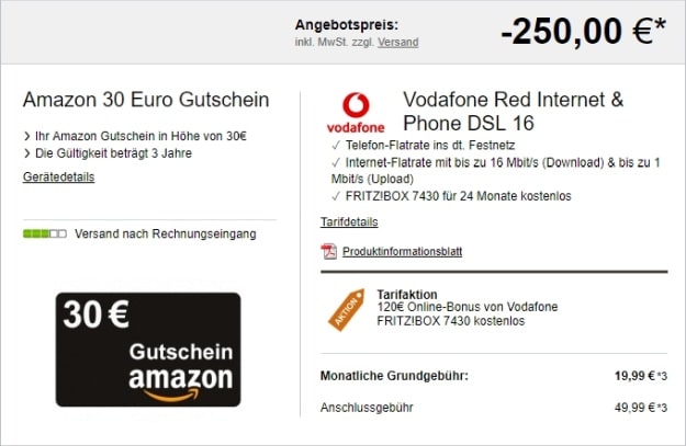 Vodafone Red Internet & Phone + Amazon-Gutschein bei LogiTel