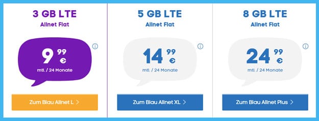 Blau Allnet Tarife im Vergleich: Blau Allnet L, XL und Plus - Angebote für diverse Nutzertypen