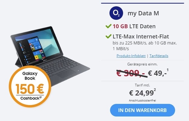 Samsung Galaxy Book 10.6 LTE + o2 my Data M bei Sparhandy