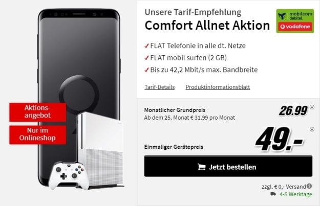 Samsung Galaxy S9 + Microsoft Xbox One S + Vodafone Comfort Allnet (mobilcom-debitel) bei MediaMarkt