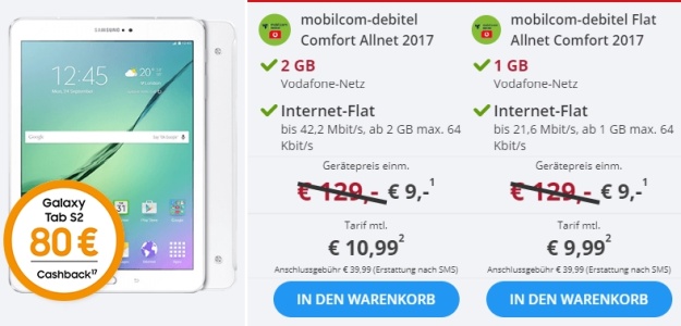 Samsung Galaxy Tab S2 8.0 LTE + Vodafone Comfort Allnet (mobilcom-debitel) bei Sparhandy