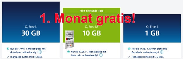 o2 Free Tarife im 1. Monat gratis: Neue Aktion mit Gutscheincode - nur für kurze Zeit!