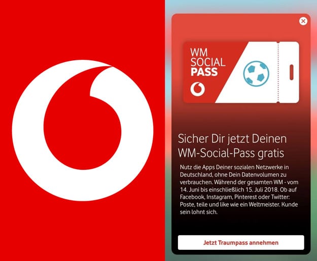 Vodafone WM Social Pass: Kostenlos über MeinVodafone App für Red-, Young- und Smart-Tarife - alle Details zur Aktion!