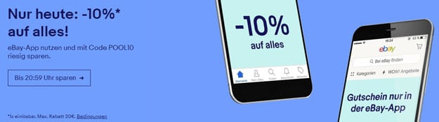 Hammer! eBay-Aktion: 10% Rabbat auf das komplette Sortiment außer Münzen - per Einkauf über die App!