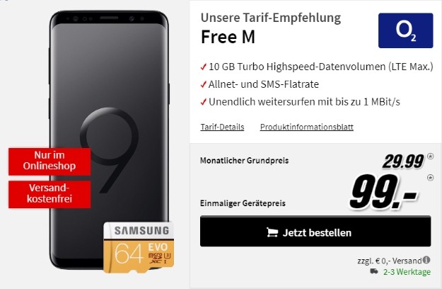 Samsung Galaxy S9 + o2 Free M bei MediaMarkt