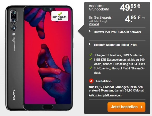 Huawei P20 Pro + Telekom Magenta Mobil M bei Handyflash