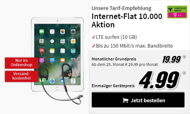Apple iPad 2017 WiFi + mobilcom-debitel Internet-Flat 10.000 (Telekom-Netz) bei MediaMarkt