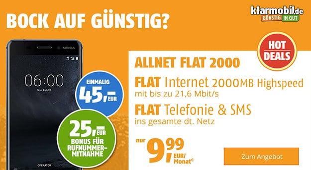 Nokia 6 mit klarmobil Allnet Flat 2000