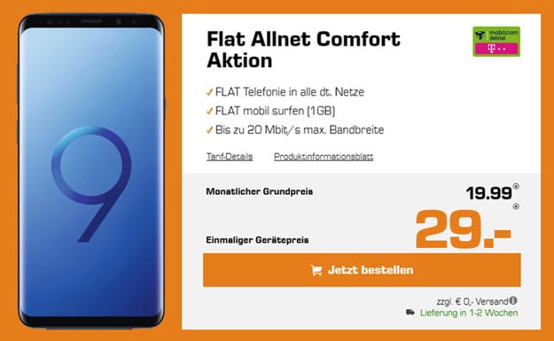 Galaxy S9 (Plus) + md Flat Allnet Comfort (Telekom) eff. kostenlos
