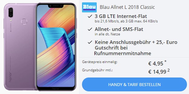 Honor Play für 4,95 € + Blau Allnet L