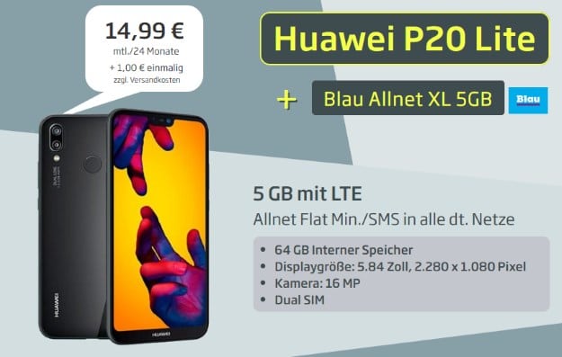 Huawei P20 Lite + Blau Allnet XL bei Curved