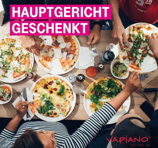 Telekom Mega-Deal KW38: Ein gratis Hauptgericht bei Vapiano
