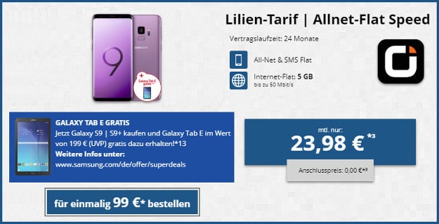 Samsung Galaxy S9 + Tab E + otelo Lilien Tarif Speed