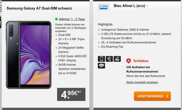 Samsung Galaxy A7 (2018) + Blau Allnet L