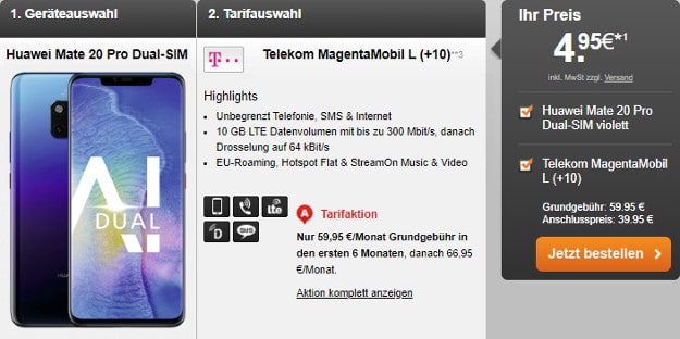 Huawei Mate 20 Pro + Telekom Magenta Mobil L und L Young
