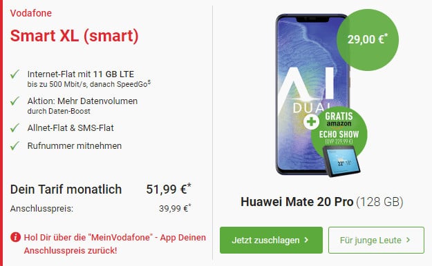 Huawei Mate 20 Pro + Vodafone Smart XL