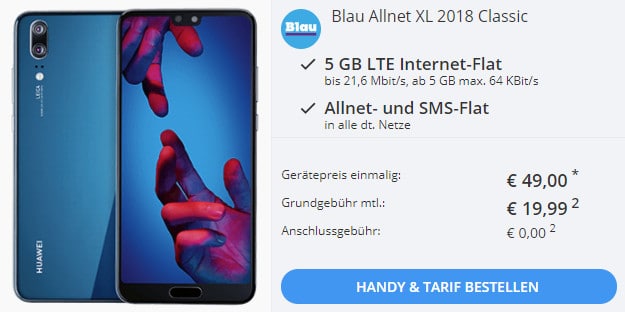 huawei p20 + blau allnet xl