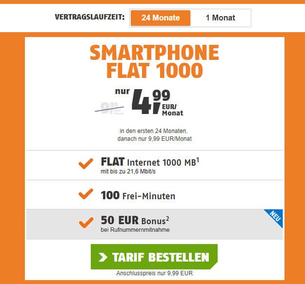 klarmobil smartphone flat 1000
