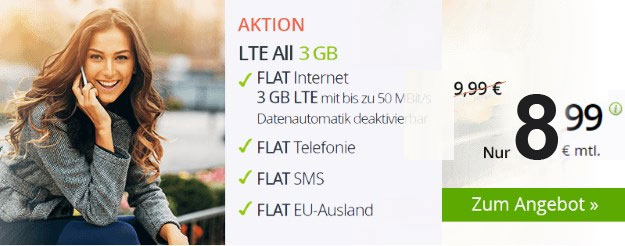 Top! winSIM LTE All ab 6,99 € mtl. (Allnet- & SMS-Flat, bis 10 GB LTE, o2) - 3 GB LTE für 8,99 € mtl - auch mtl. kündbar
