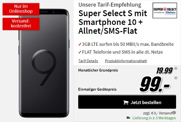 Samsung Galaxy S9 + o2 Super Select S bei MediaMarkt
