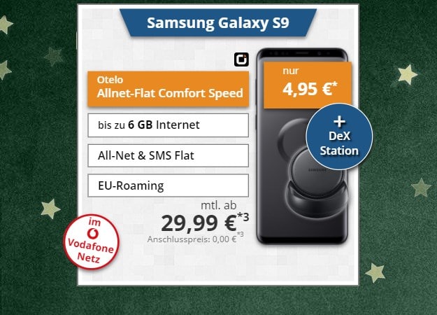 Samsung Galaxy S9 + Samsung DeX Station + otelo Allnet-Flat Comfort Speed bei Tophandy