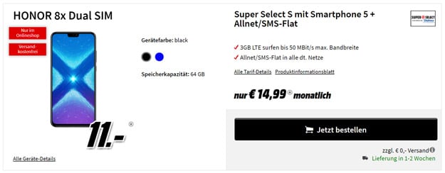 Honor 8X mit Allnet-Flat und 3 GB LTE - Super Select S