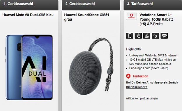 huawei mate 20 + huawei soundstone + vodafone smart l plus