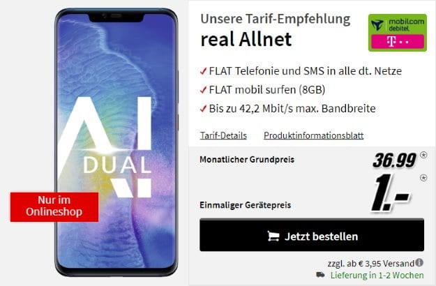 Huawei Mate 20 Pro + mobilcom-debitel real Allnet (Telekom-Netz) bei MediaMarkt