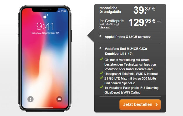 iphone x + vodafone red m gigakombi