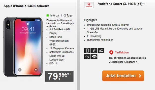 iPhone X 64GB + Vodafone Smart XL