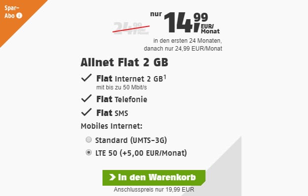 klarmobil allnet flat telekom 2 gb lte