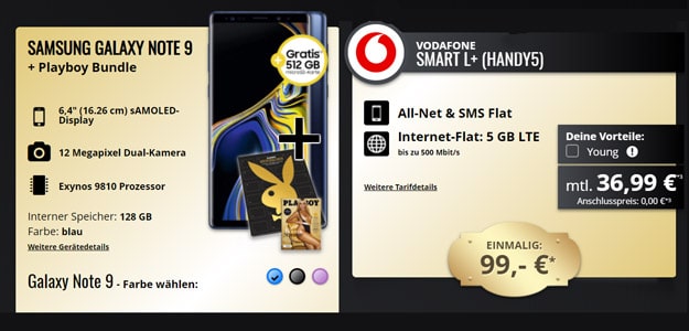 Samsung Galaxy Note 9 + Vodafone Smart L Plus + Playboy-Bundle bei Talkthisway