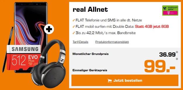 Samsung Galaxy Note 9 + md real Allnet (Telekom-Netz)