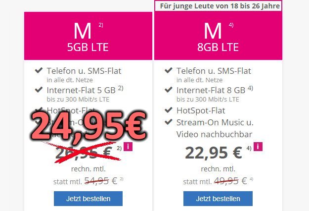 mobilcom-debitel Telekom Magenta Mobil M / M Young ab eff. 22,95 € im Monat (Allnet- & SMS-Flat, bis 8 GB LTE)
