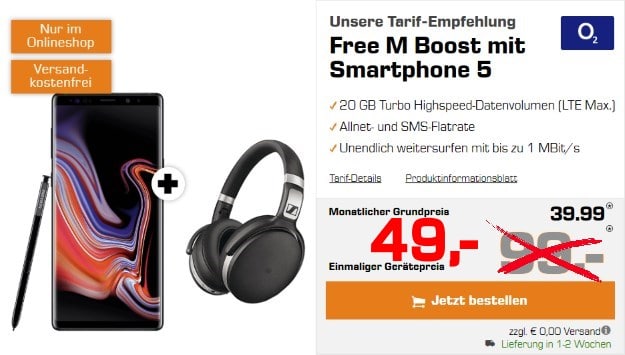 Samsung Galaxy Note 9 + Sennheiser HD 4.50 + o2 Free M Boost bei Saturn
