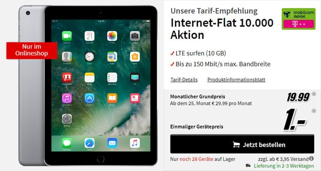 Apple iPad 2017 LTE 128GB + mobilcom-debitel Internet-Flat 10.000 bei MediaMarkt