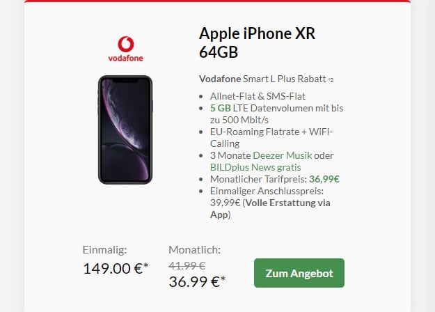 iphone xr 64 gb + vodafone smart l plus