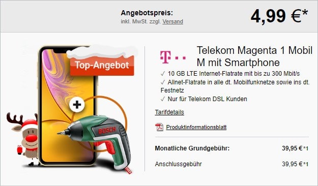 iPhone Xr + Bosch IXO Basic + Telekom Magenta Mobil M MagentaEINS bei LogiTel